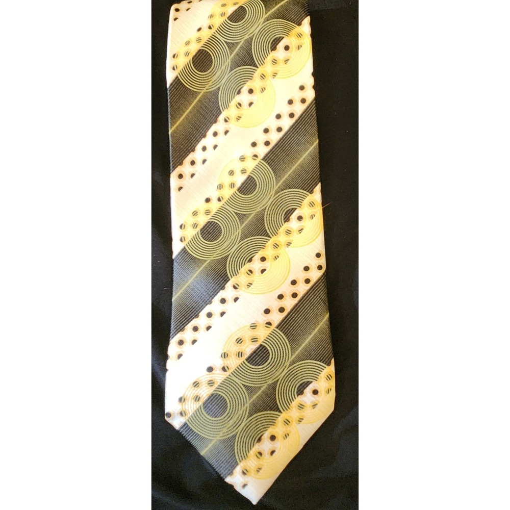 Steven Land Necktie Mens OS Yellow Black Geometric Silk Excellent Statement Tie
